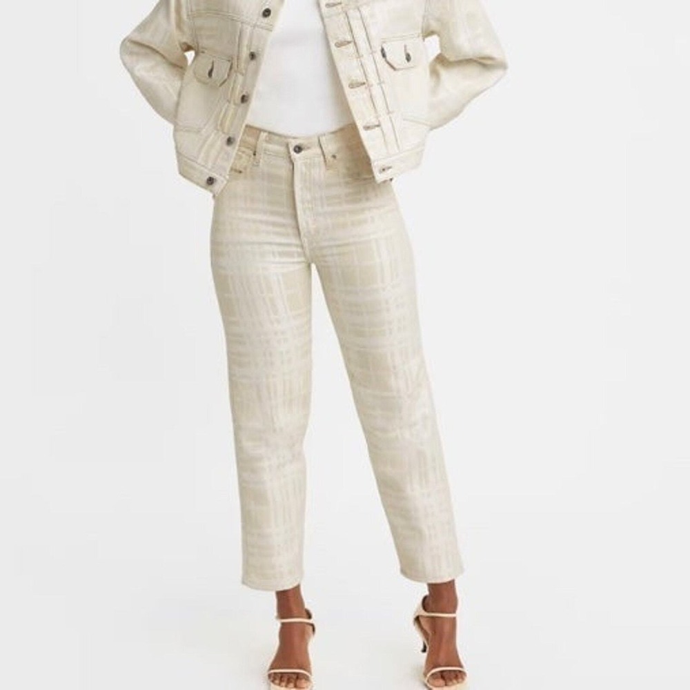 Levis Made & Crafted Column Taper Plaid Jacquard Jeans Cream White Size 29 NEW